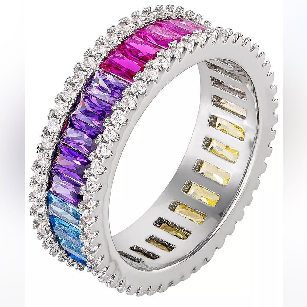 NWT GIANI BERNINI Multicolor Cubic Zirconia Baguette Ring in Sterling Silver